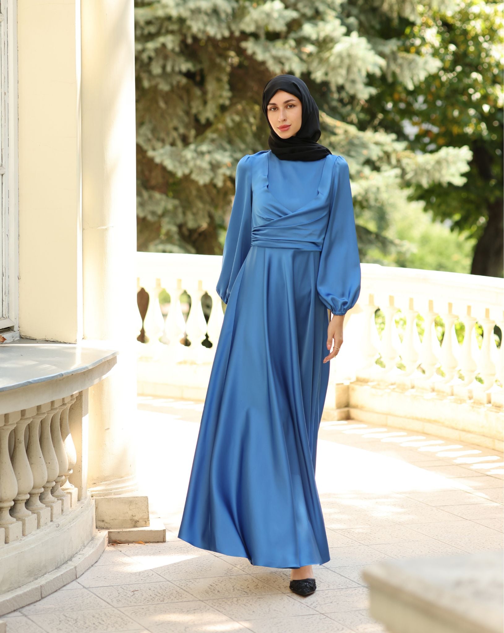 Allegra Blue Satin Dress
